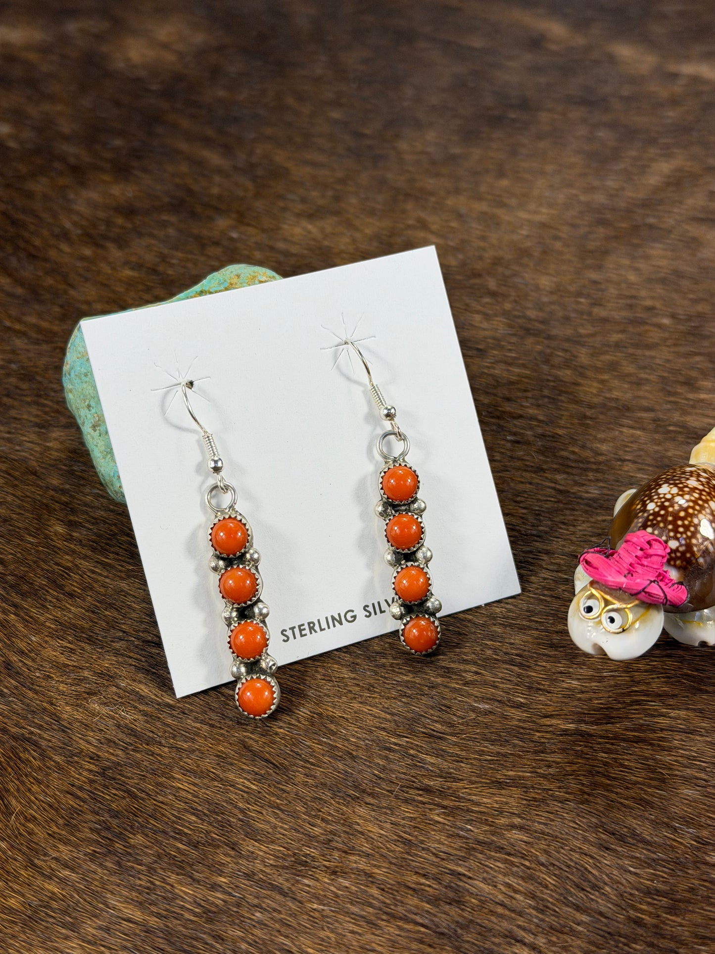 4 Stone Coral Dangle Earring