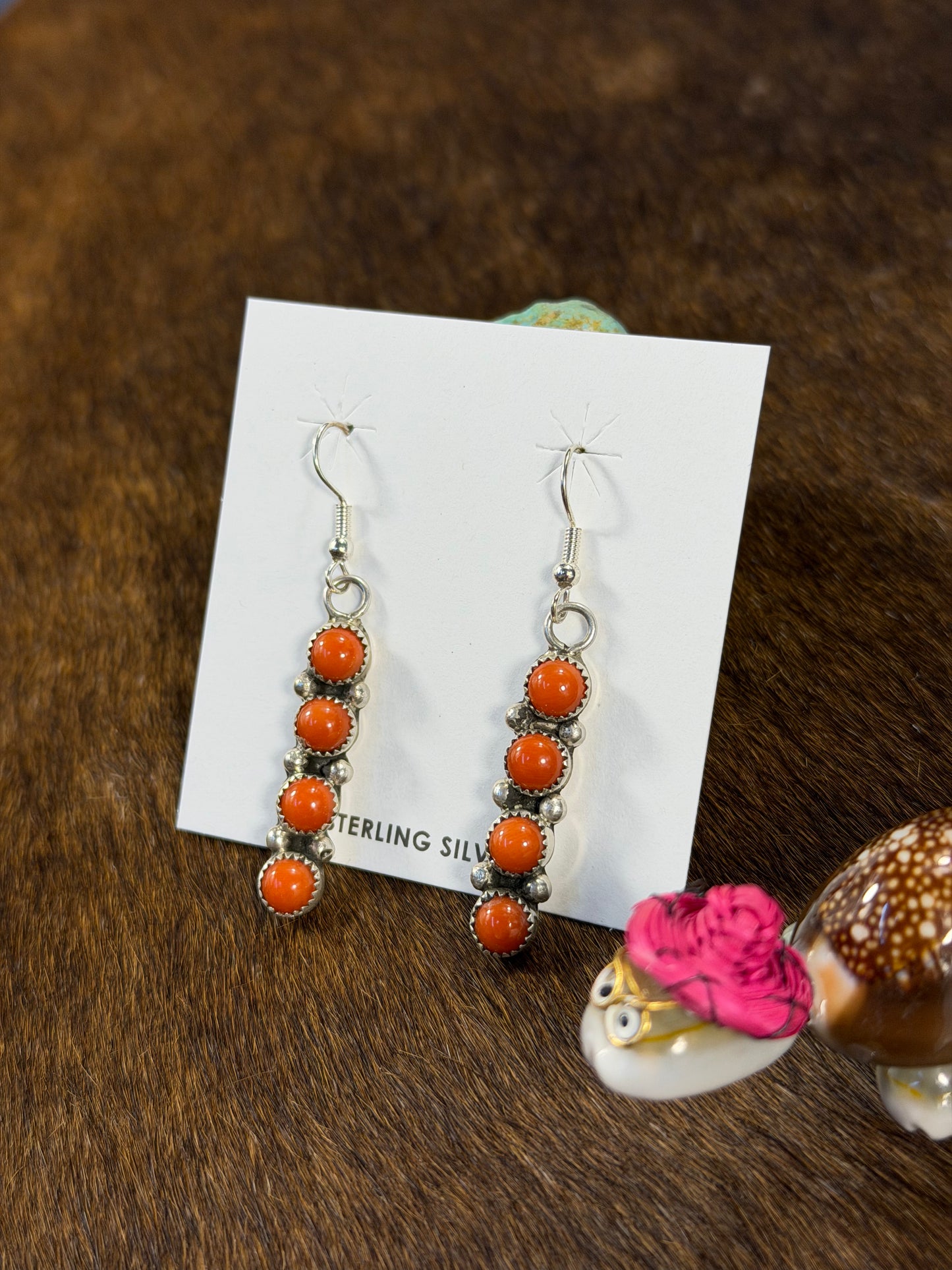 4 Stone Coral Dangle Earring