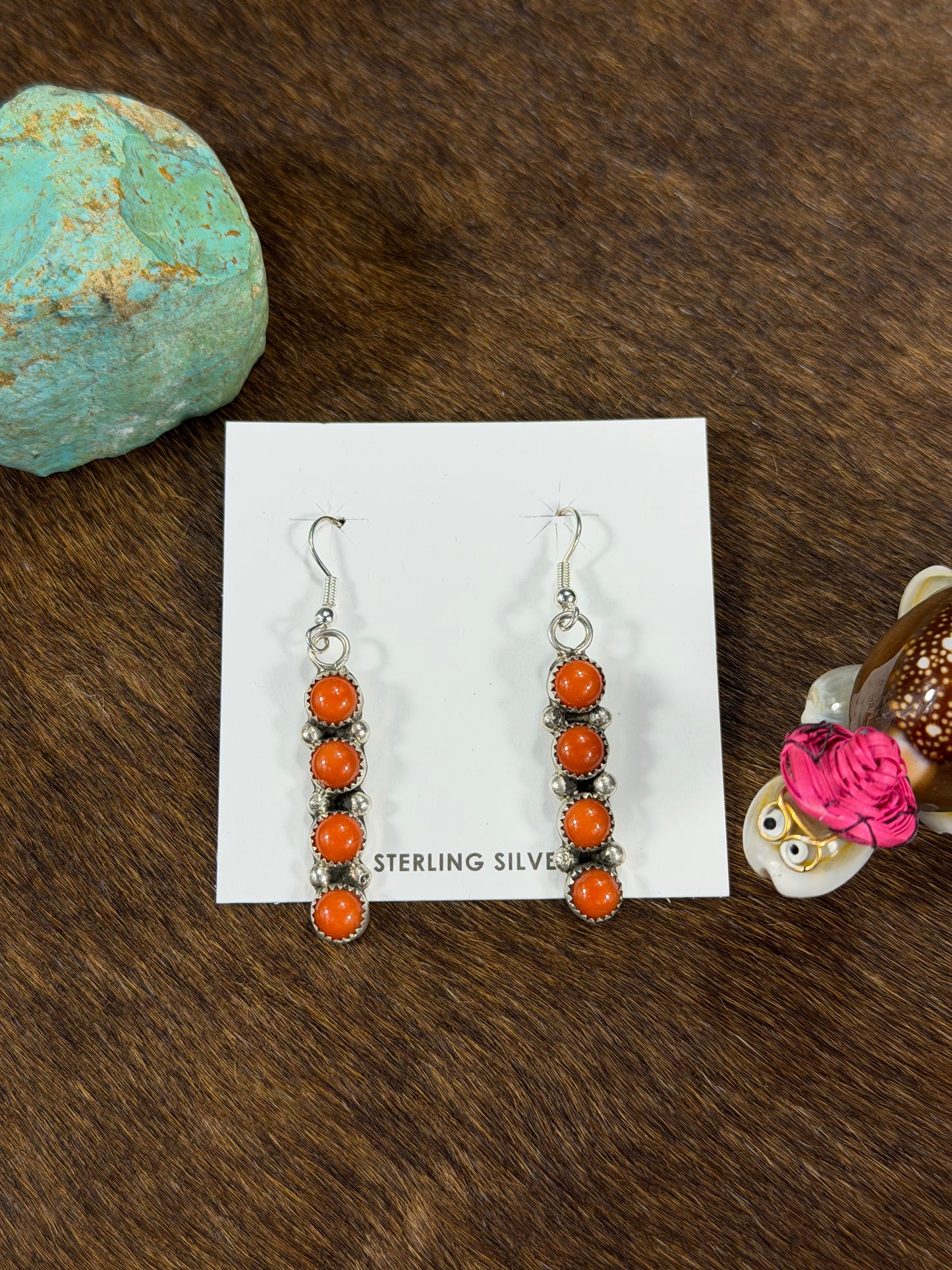 4 Stone Coral Dangle Earring