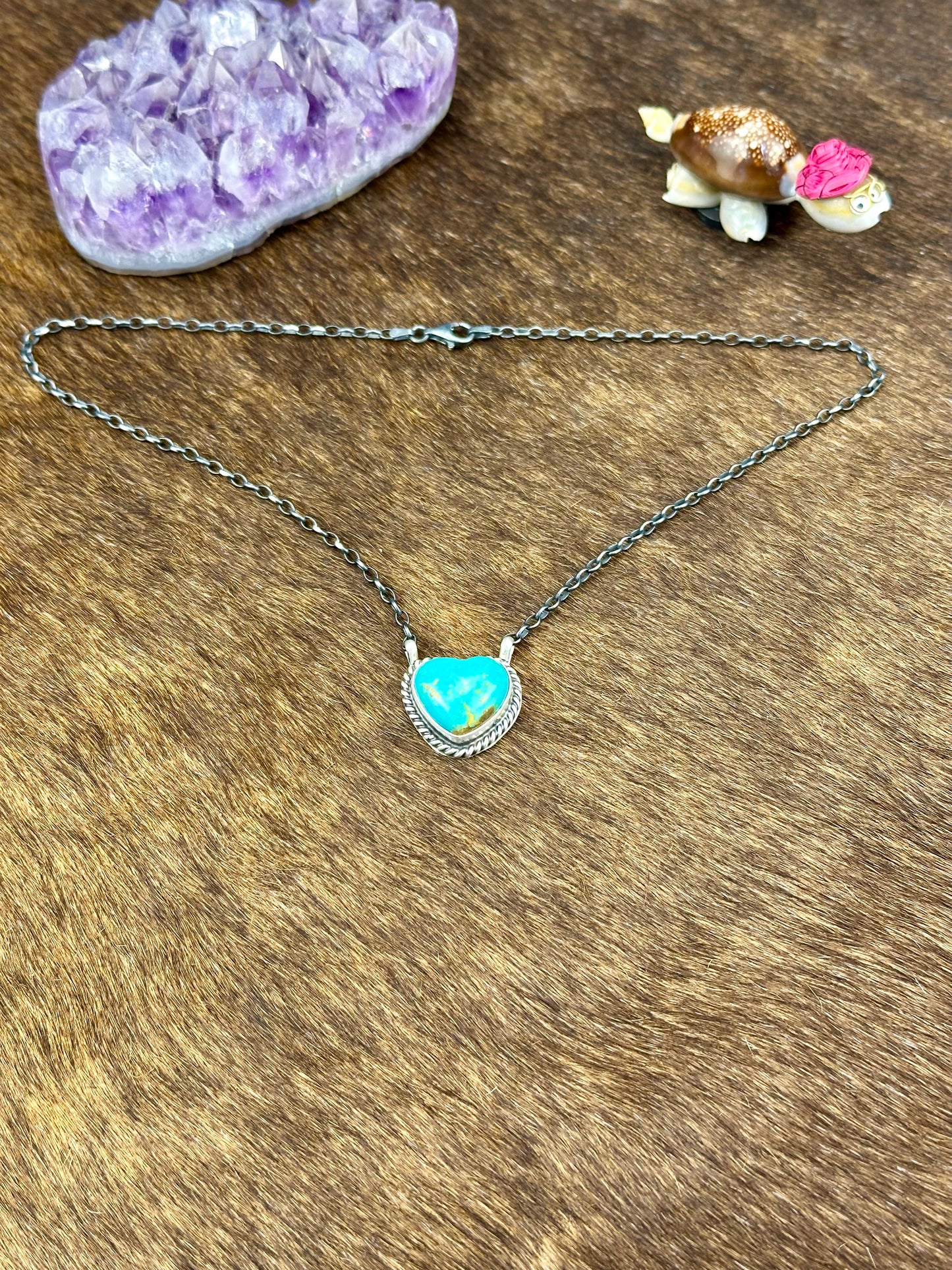 Kingman Turquoise Sterling Silver Heart Necklace