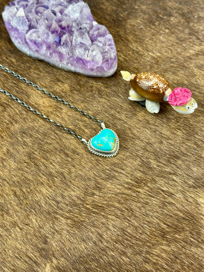 Kingman Turquoise Sterling Silver Heart Necklace