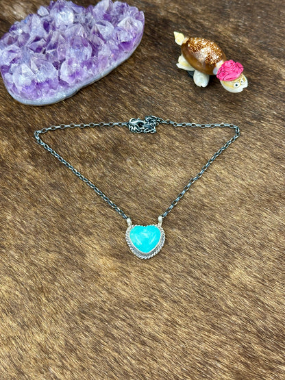 Kingman Turquoise Sterling Silver Heart Necklace
