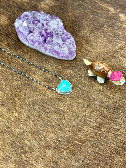Kingman Turquoise Sterling Silver Heart Necklace