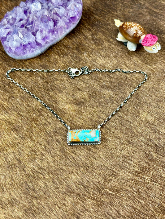 Kingman Turquoise Sterling Silver Bar Necklace