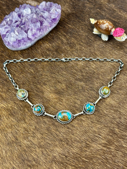 Kingman Turquoise Sterling Silver Five Stone Choker