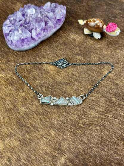 Blackjack Turquoise Sterling Silver Three Stone Bar Necklace
