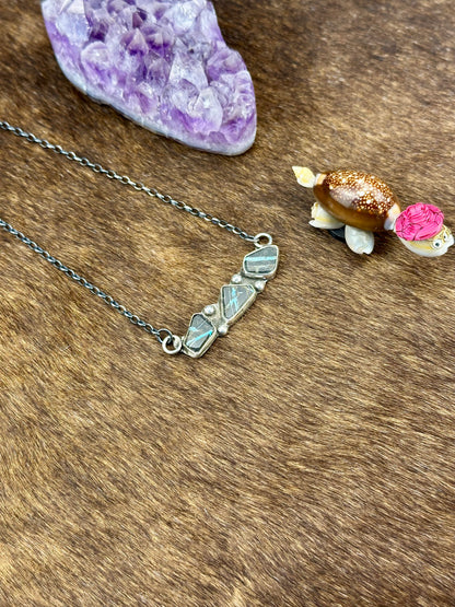 Blackjack Turquoise Sterling Silver Three Stone Bar Necklace