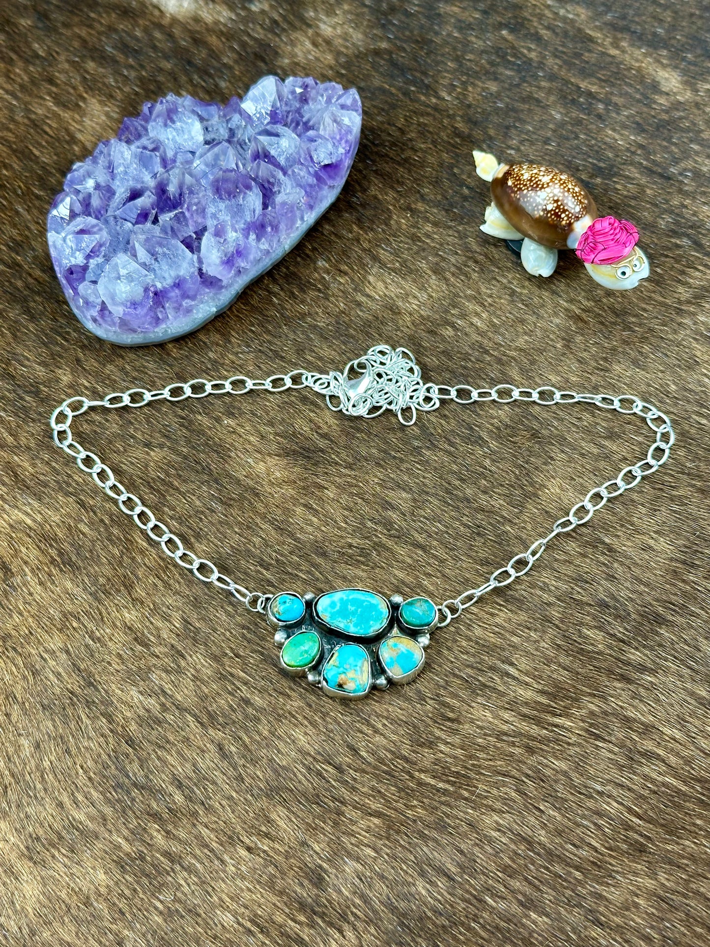 Kingman Turquoise Sterling Silver Half Cluster Necklace