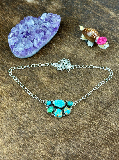 Kingman Turquoise Sterling Silver Half Cluster Necklace
