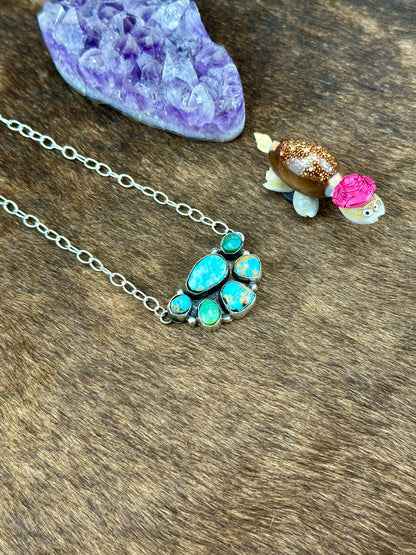 Kingman Turquoise Sterling Silver Half Cluster Necklace