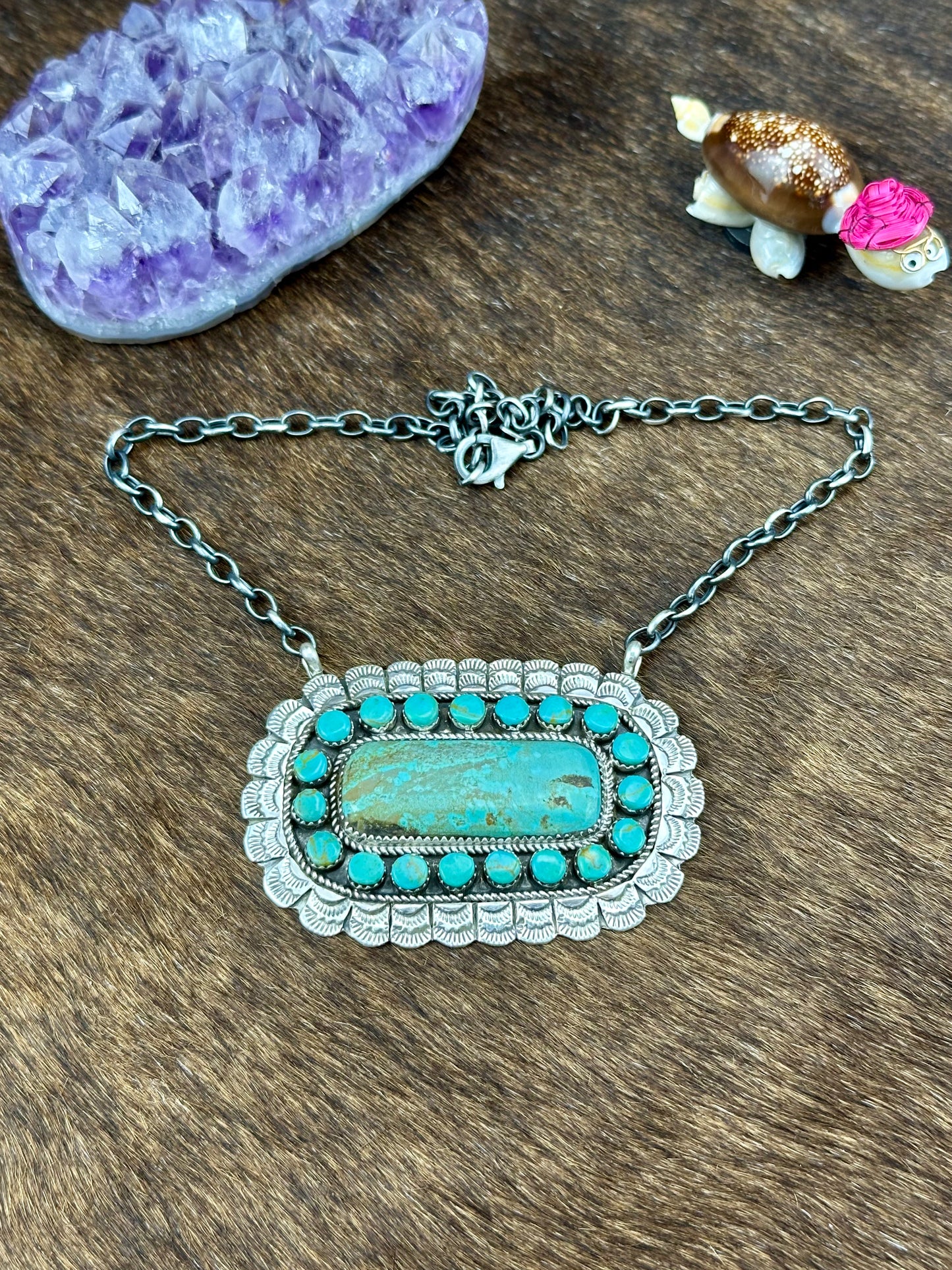 Kingman Turquoise Sterling Silver Cluster Necklace