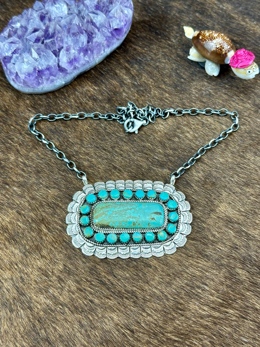 Kingman Turquoise Sterling Silver Cluster Necklace