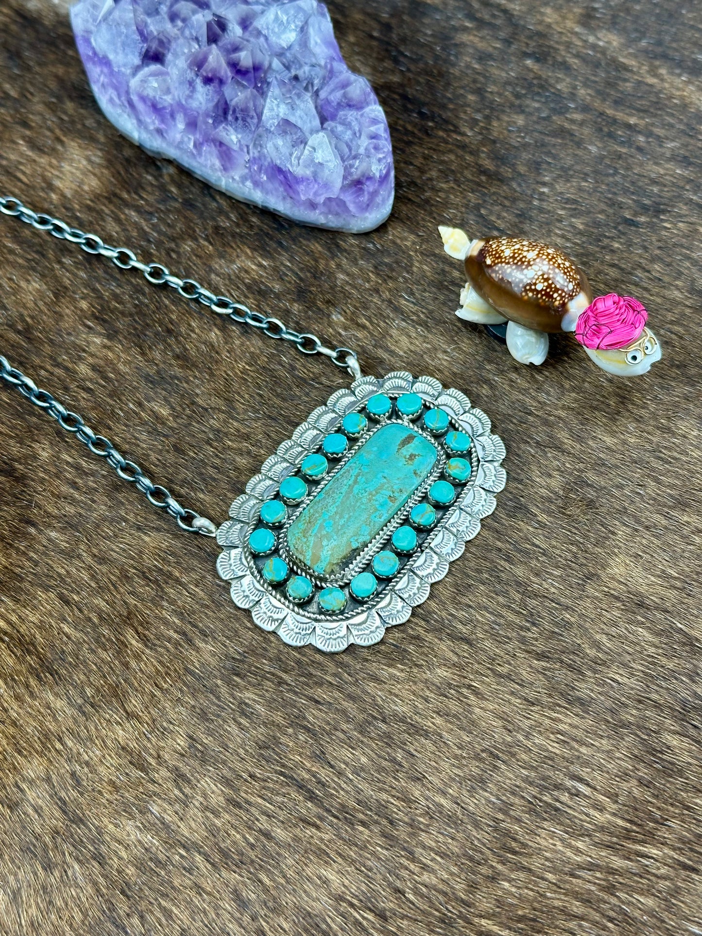 Kingman Turquoise Sterling Silver Cluster Necklace