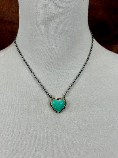 Kingman Turquoise Sterling Silver Heart Necklace
