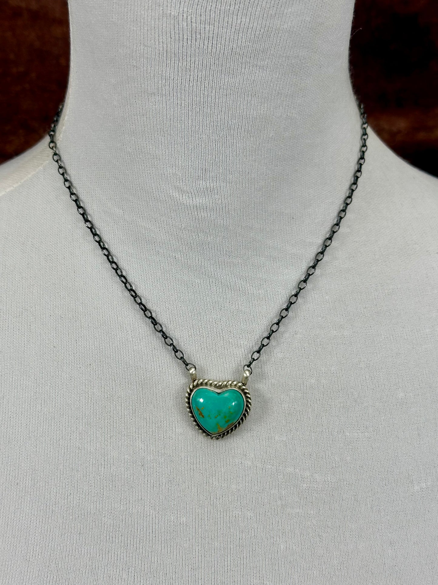 Kingman Turquoise Sterling Silver Heart Necklace