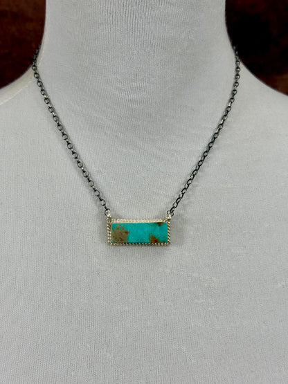 Kingman Turquoise Sterling Silver Bar Necklace
