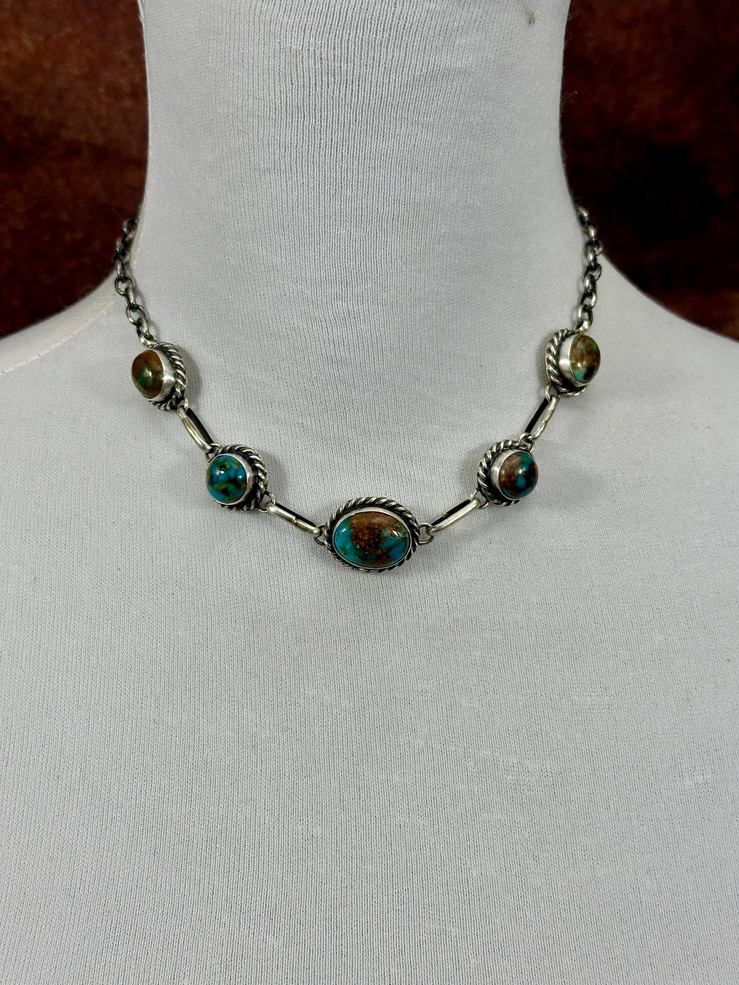 Kingman Turquoise Sterling Silver Five Stone Choker