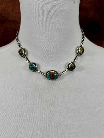 Kingman Turquoise Sterling Silver Five Stone Choker