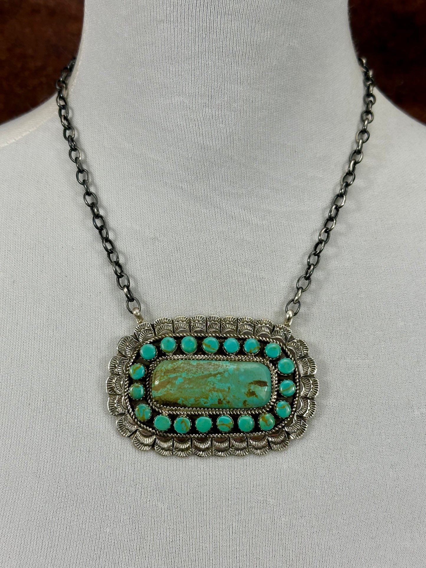 Kingman Turquoise Sterling Silver Cluster Necklace