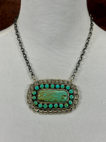 Kingman Turquoise Sterling Silver Cluster Necklace