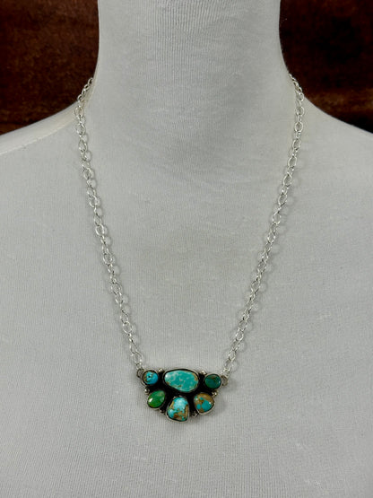Kingman Turquoise Sterling Silver Half Cluster Necklace
