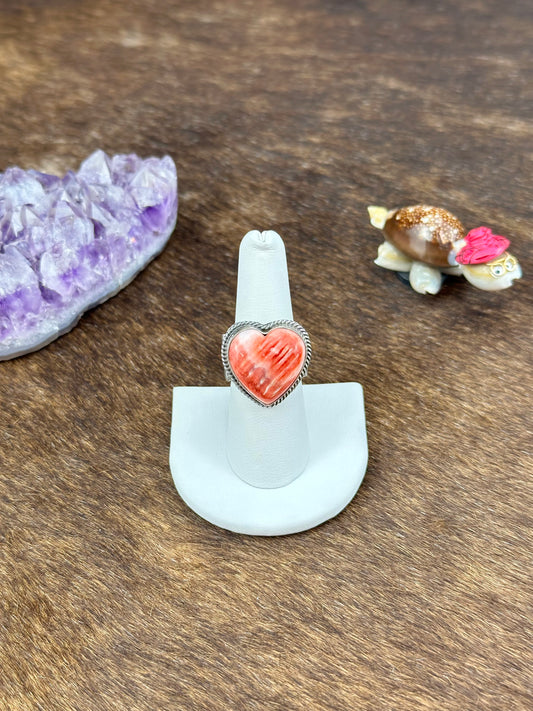 Red Spiny Sterling Silver Heart Ring