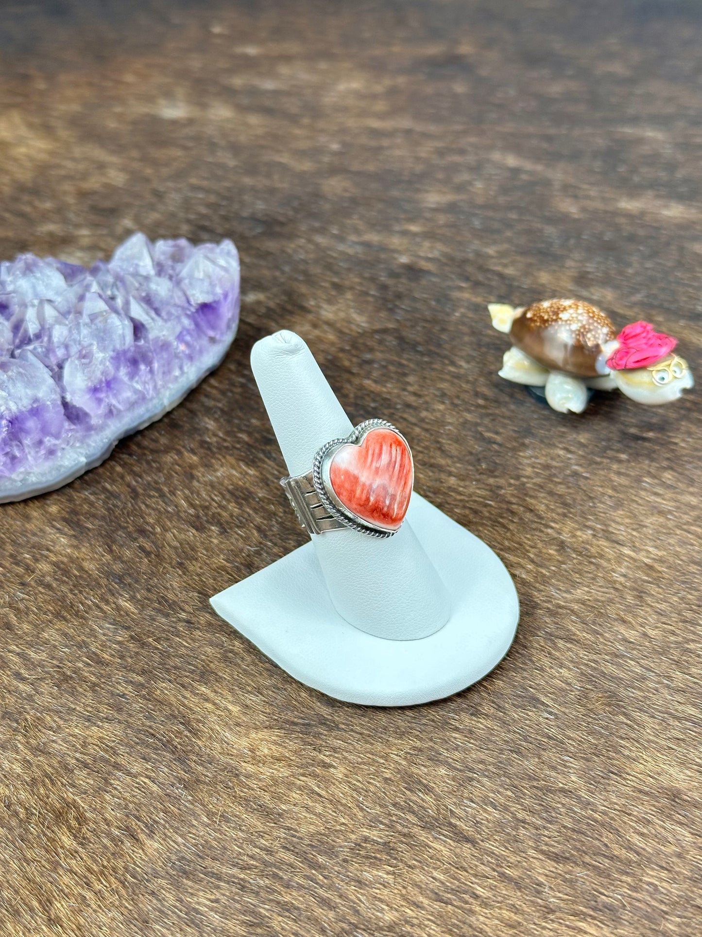 Red Spiny Sterling Silver Heart Ring