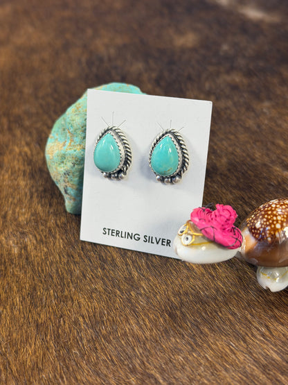 Kingman Turquoise Tear drop Earring