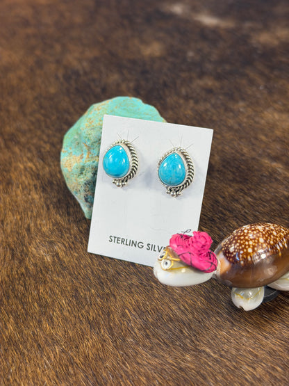 Kingman Turquoise Tear drop Earring