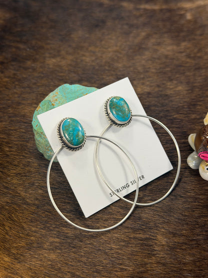 Kingman Turquoise & Sterling Silver Dangle Hoop Earrings