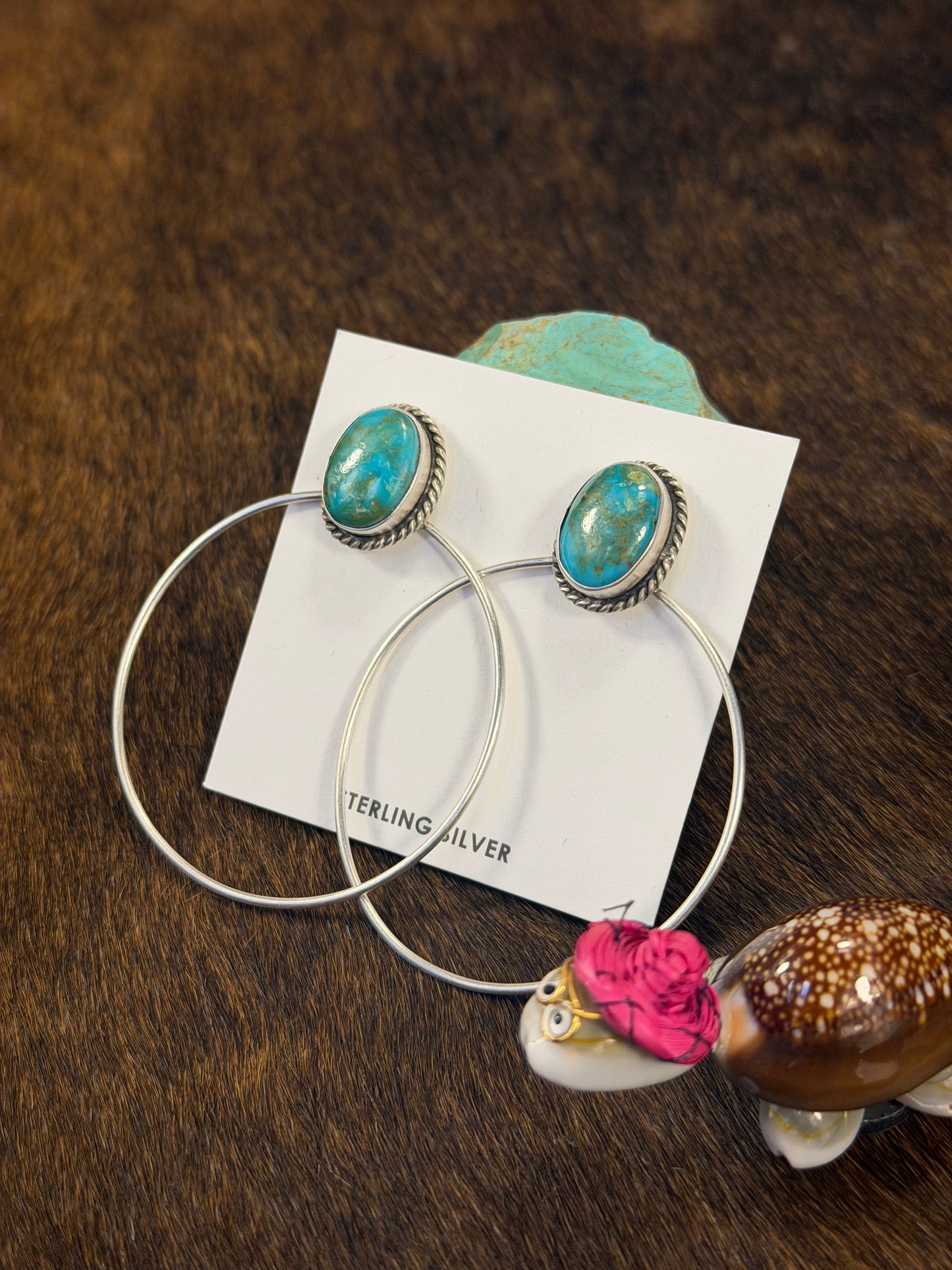 Kingman Turquoise & Sterling Silver Dangle Hoop Earrings