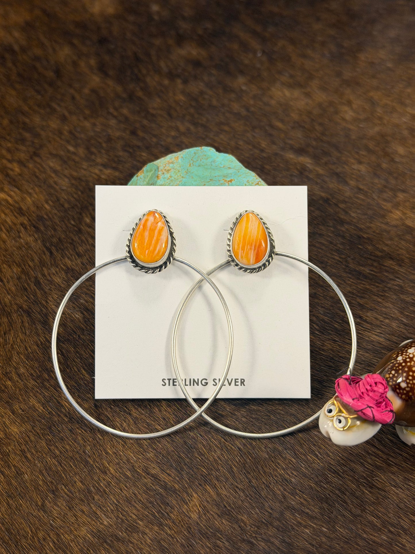 spiny oyster  & Sterling Silver Dangle Hoop Earrings