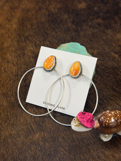 spiny oyster  & Sterling Silver Dangle Hoop Earrings