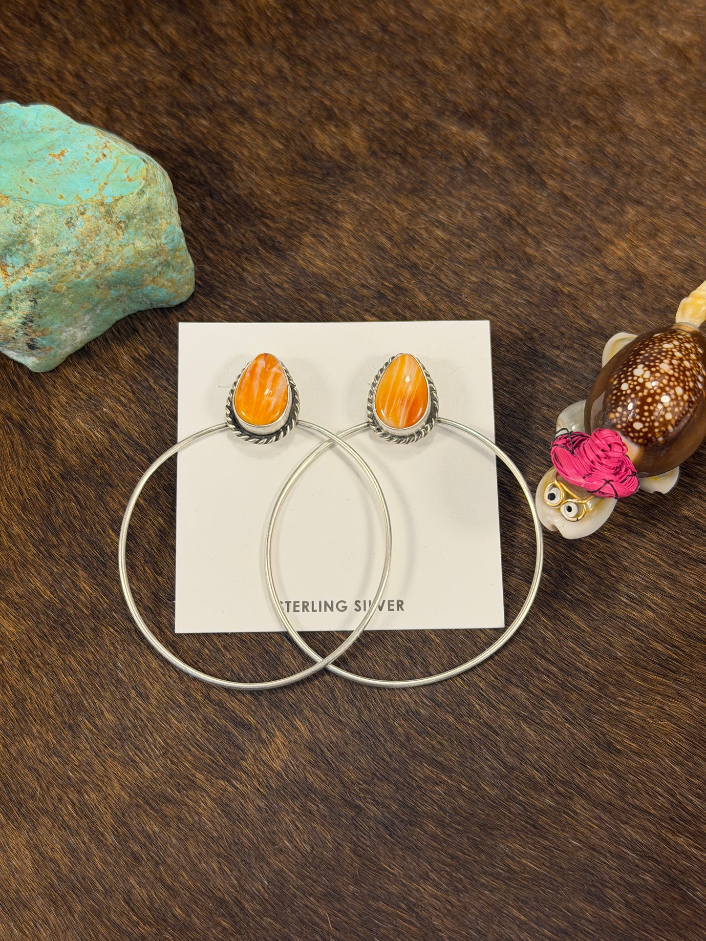 spiny oyster  & Sterling Silver Dangle Hoop Earrings