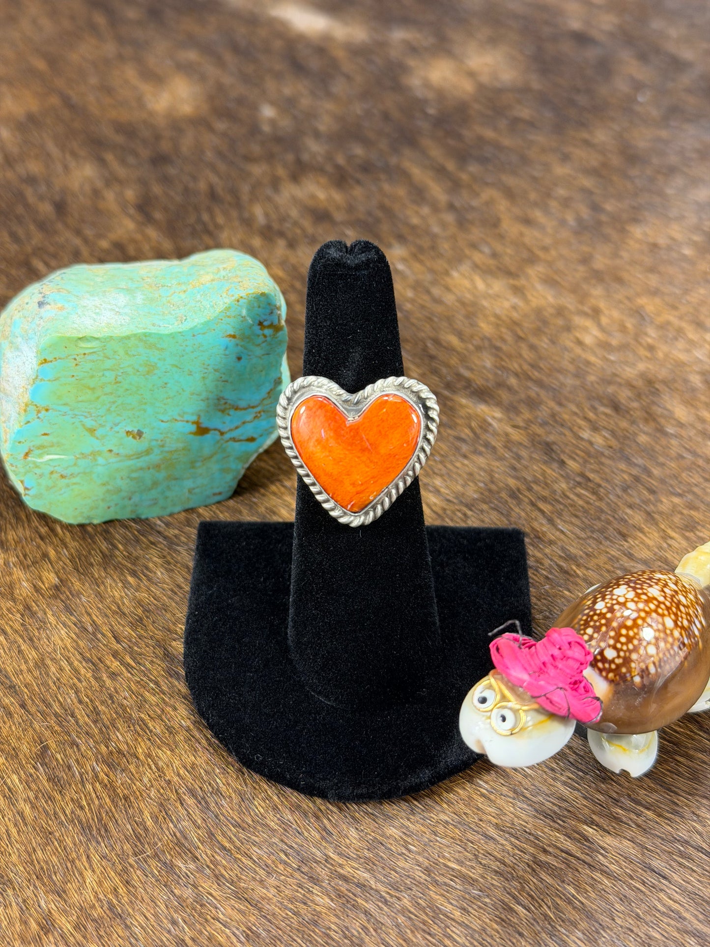 Orange Spiny Heart Ring