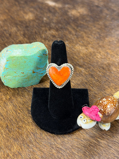 Orange Spiny Heart Ring