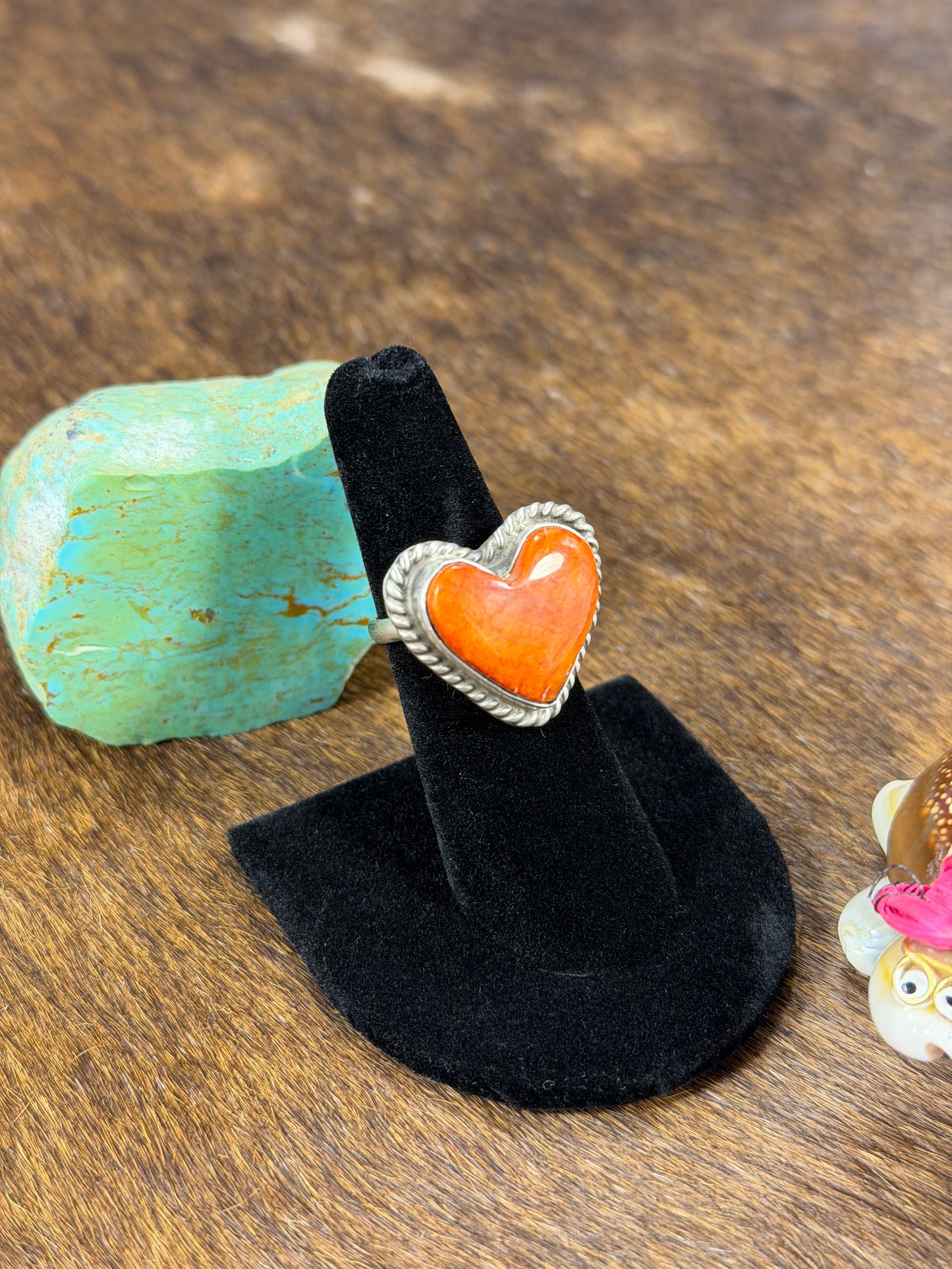 Orange Spiny Heart Ring