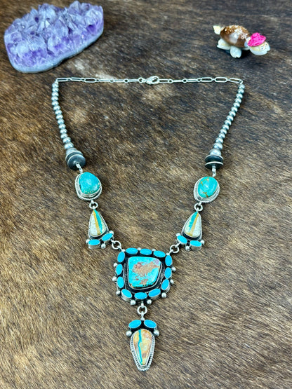 Royston Ribbon and Kingman Turquoise Sterling Silver Necklace