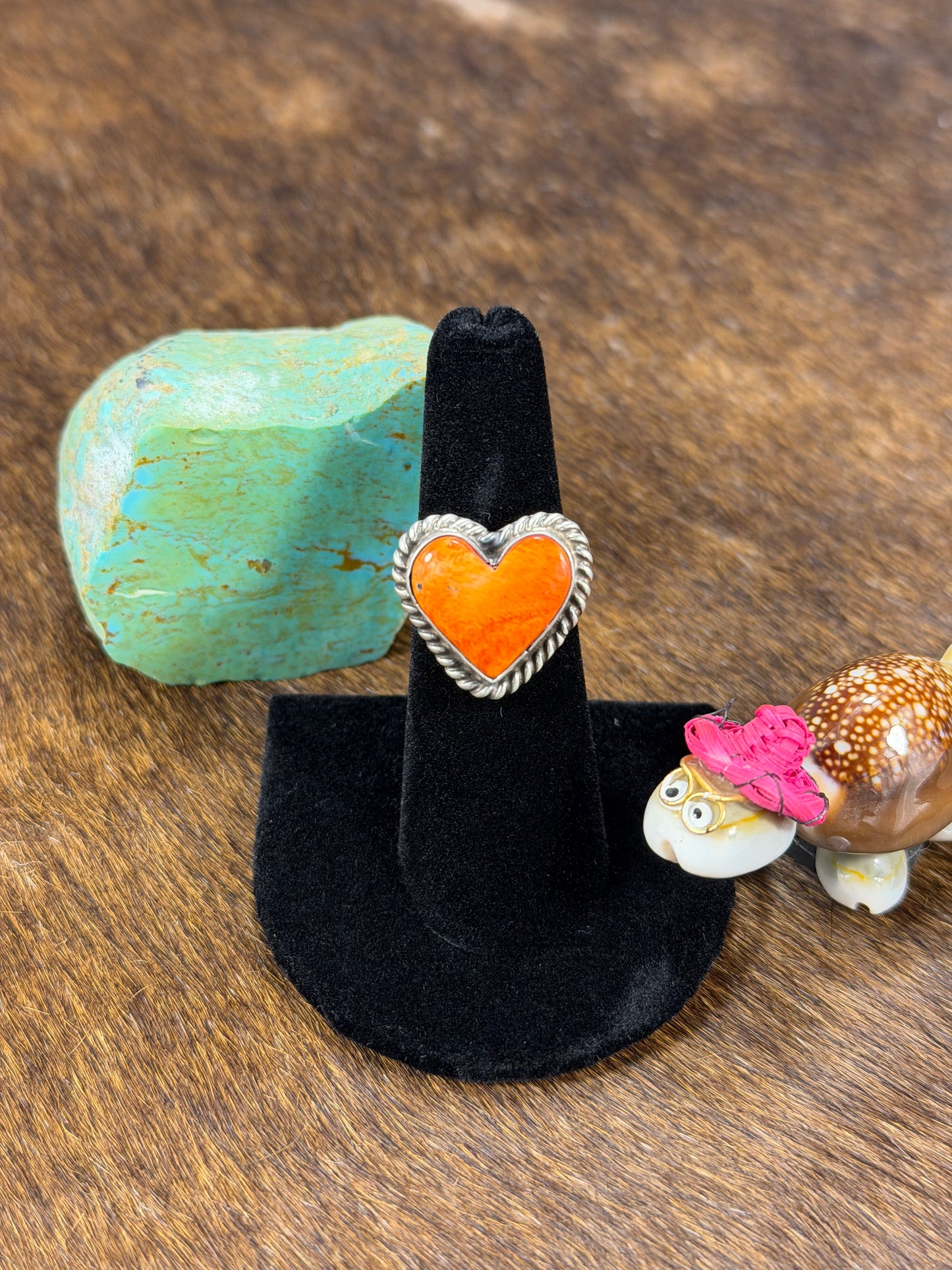 Orange Spiny Heart Ring