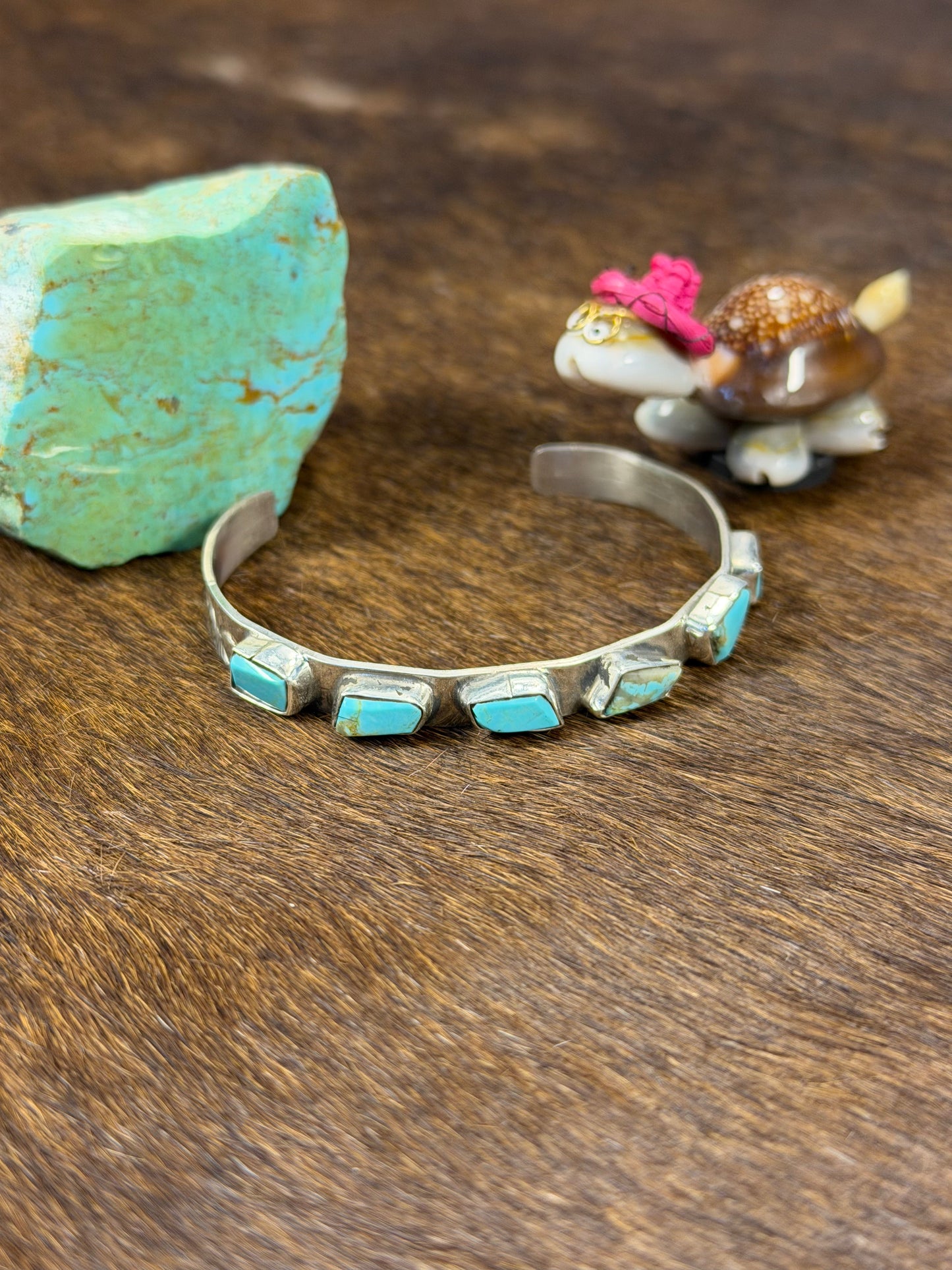 6 Stone Kingman Turquoise Bracelet