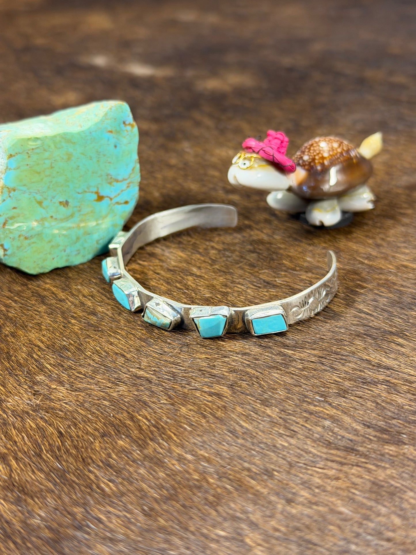 6 Stone Kingman Turquoise Bracelet