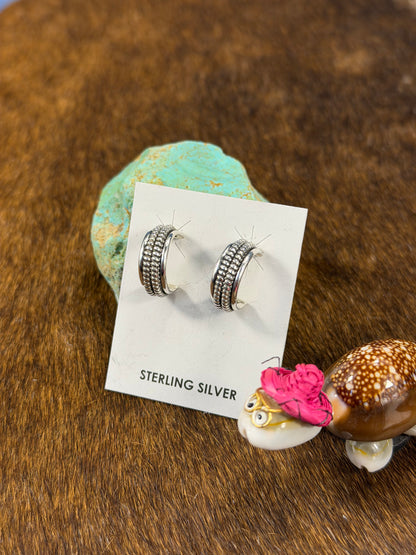 Sterling Hoop Earrings (Line stamp)