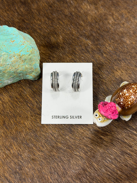 Sterling Hoop Earrings (Line stamp)