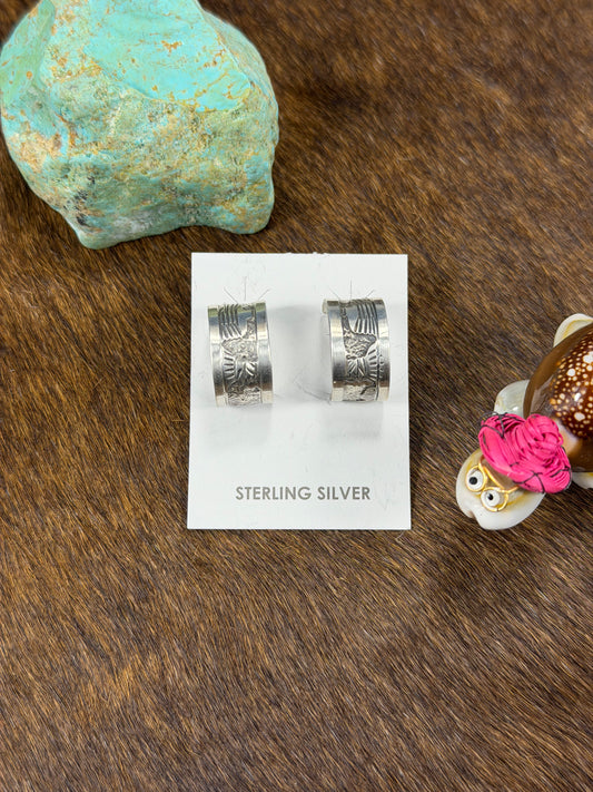 Sterling Silver Stamped Hoop Earring