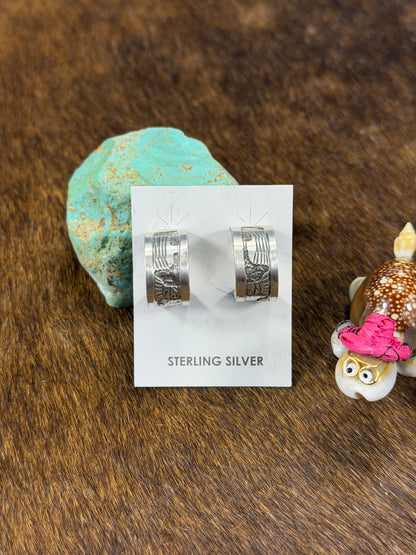 Sterling Silver Stamped Hoop Earring