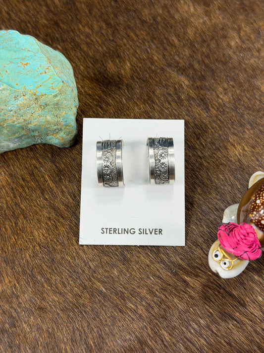 Sterling Silver Stamped Hoop Earring