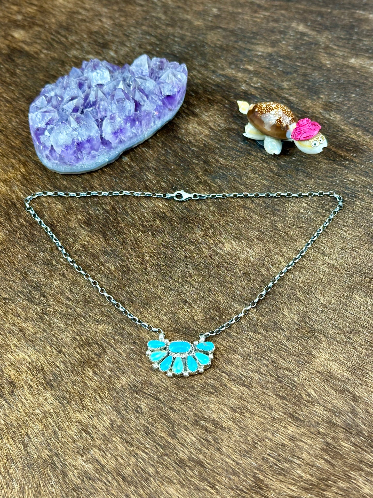 Kingman Turquoise Sterling Silver Half Cluster Necklace