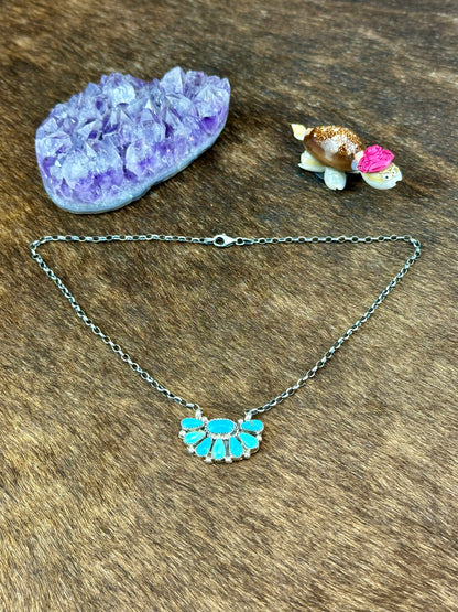 Kingman Turquoise Sterling Silver Half Cluster Necklace
