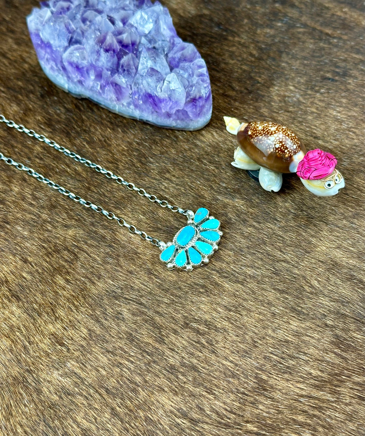 Kingman Turquoise Sterling Silver Half Cluster Necklace