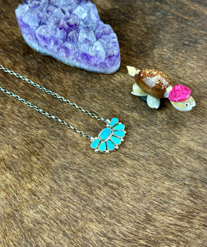Kingman Turquoise Sterling Silver Half Cluster Necklace